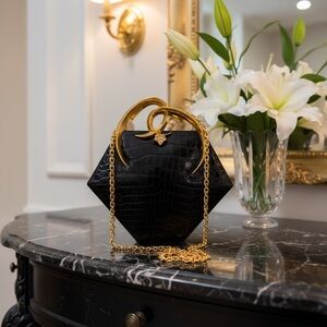 Lalique Black Mini Bag with Gold Chain